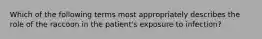 Which of the following terms most appropriately describes the role of the raccoon in the patient's exposure to infection?