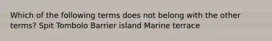 Which of the following terms does not belong with the other terms? Spit Tombolo Barrier island Marine terrace