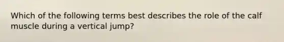 Which of the following terms best describes the role of the calf muscle during a vertical jump?