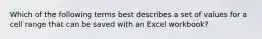 Which of the following terms best describes a set of values for a cell range that can be saved with an Excel workbook?