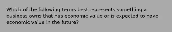 Which of the following terms best represents something a business owns that has economic value or is expected to have economic value in the future?