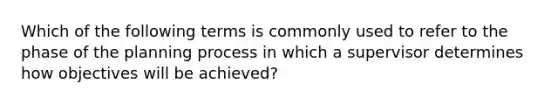 Which of the following terms is commonly used to refer to the phase of the planning process in which a supervisor determines how objectives will be achieved?