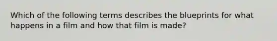 Which of the following terms describes the blueprints for what happens in a film and how that film is made?