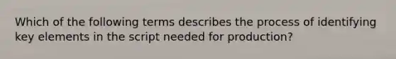 Which of the following terms describes the process of identifying key elements in the script needed for production?