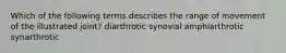 Which of the following terms describes the range of movement of the illustrated joint? diarthrotic synovial amphiarthrotic synarthrotic