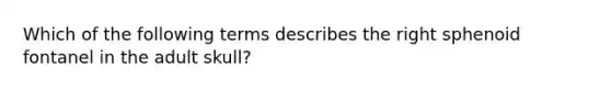 Which of the following terms describes the right sphenoid fontanel in the adult skull?