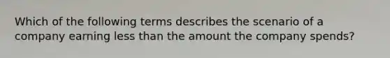 Which of the following terms describes the scenario of a company earning less than the amount the company spends?