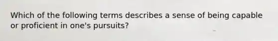 Which of the following terms describes a sense of being capable or proficient in one's pursuits?