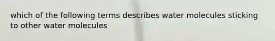 which of the following terms describes water molecules sticking to other water molecules