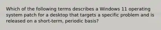 Which of the following terms describes a Windows 11 operating system patch for a desktop that targets a specific problem and is released on a short-term, periodic basis?