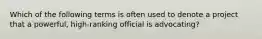 Which of the following terms is often used to denote a project that a powerful, high-ranking official is advocating?