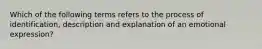 Which of the following terms refers to the process of identification, description and explanation of an emotional expression?