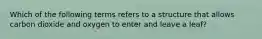 Which of the following terms refers to a structure that allows carbon dioxide and oxygen to enter and leave a leaf?