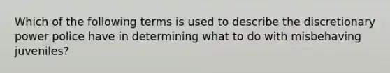 Which of the following terms is used to describe the discretionary power police have in determining what to do with misbehaving juveniles?