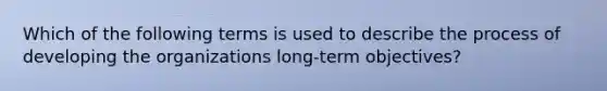 Which of the following terms is used to describe the process of developing the organizations long-term objectives?