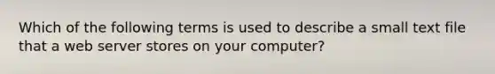 Which of the following terms is used to describe a small text file that a web server stores on your computer?