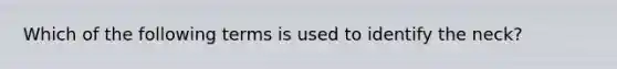 Which of the following terms is used to identify the neck?