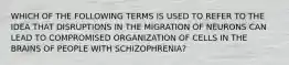 WHICH OF THE FOLLOWING TERMS IS USED TO REFER TO THE IDEA THAT DISRUPTIONS IN THE MIGRATION OF NEURONS CAN LEAD TO COMPROMISED ORGANIZATION OF CELLS IN THE BRAINS OF PEOPLE WITH SCHIZOPHRENIA?