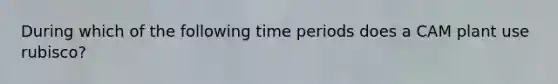 During which of the following time periods does a CAM plant use rubisco?