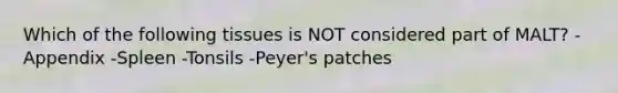 Which of the following tissues is NOT considered part of MALT? -Appendix -Spleen -Tonsils -Peyer's patches