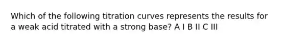 Which of the following titration curves represents the results for a weak acid titrated with a strong base? A I B II C III