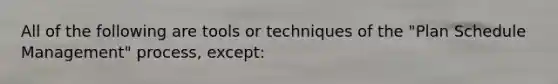 All of the following are tools or techniques of the "Plan Schedule Management" process, except: