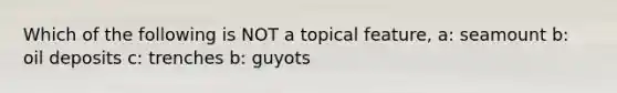 Which of the following is NOT a topical feature, a: seamount b: oil deposits c: trenches b: guyots