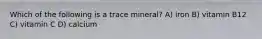 Which of the following is a trace mineral? A) iron B) vitamin B12 C) vitamin C D) calcium