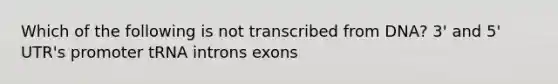 Which of the following is not transcribed from DNA? 3' and 5' UTR's promoter tRNA introns exons