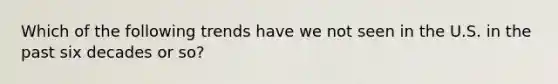 Which of the following trends have we not seen in the U.S. in the past six decades or so?