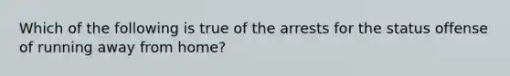 Which of the following is true of the arrests for the status offense of running away from home?