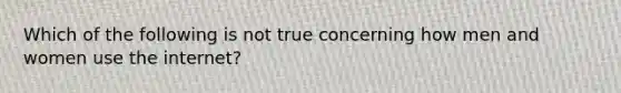 Which of the following is not true concerning how men and women use the internet?