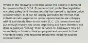 Which of the following is not true about the decline in demand for unions in the U.S.? A. To some extent, protective legislation ensuring safety and income security has served to replace union representation. B. It can be largely attributed to the fact that individuals who experience union representation are unhappy with it and decide they do not want it. C. U.S. unions have not put enough money into union organizing and have therefore not done a good job "selling" their services. D. Employers may be more likely to listen to their employees and respond to their changing needs thus reducing employees' need for outside representation.