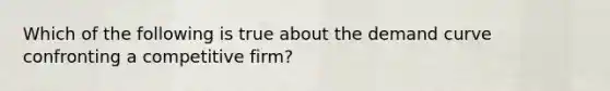 Which of the following is true about the demand curve confronting a competitive firm?