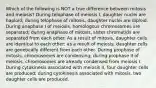 Which of the following is NOT a true difference between mitosis and meiosis? During telophase of meiosis I, daughter nuclei are haploid; during telophase of mitosis, daughter nuclei are diploid. During anaphase I of meiosis, homologous chromosomes are separated; during anaphase of mitosis, sister chromatids are separated from each other. As a result of mitosis, daughter cells are identical to each other; as a result of meiosis, daughter cells are genetically different from each other. During prophase of mitosis, chromosomes are condensing; during prophase II of meiosis, chromosomes are already condensed from meiosis I. During cytokinesis associated with meiosis II, four daughter cells are produced; during cytokinesis associated with mitosis, two daughter cells are produced.