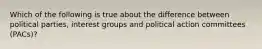 Which of the following is true about the difference between political parties, interest groups and political action committees (PACs)?