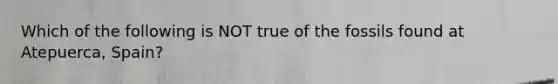 Which of the following is NOT true of the fossils found at Atepuerca, Spain?