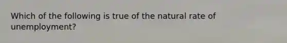 Which of the following is true of the natural rate of unemployment?