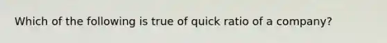 Which of the following is true of quick ratio of a company?