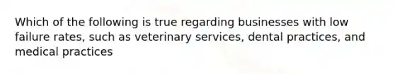 Which of the following is true regarding businesses with low failure rates, such as veterinary services, dental practices, and medical practices