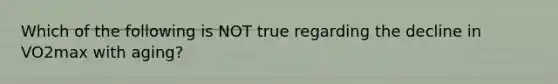 Which of the following is NOT true regarding the decline in VO2max with aging?
