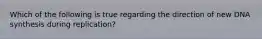 Which of the following is true regarding the direction of new DNA synthesis during replication?