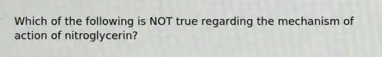 Which of the following is NOT true regarding the mechanism of action of nitroglycerin?