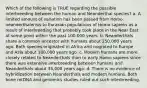 Which of the following is TRUE regarding the possible interbreeding between the human and Neanderthal species? a. A limited amount of variation has been passed from Homo neanderthalensis to Eurasian populations of Homo sapiens as a result of interbreeding that probably took place in the Near East at some point within the past 100,000 years. b. Neanderthals share a common ancestor with humans about 250,000 years ago. Both species originated in Africa and migrated to Europe and Asia about 100,000 years ago. c. Modern humans are more closely related to Neanderthals than to early Homo sapiens since there was extensive interbreeding between humans and Neanderthals about 35,000 years ago. d. There is no evidence of hybridization between Neanderthals and modern humans. Both bone mtDNA and genomics studies ruled out such interbreeding.