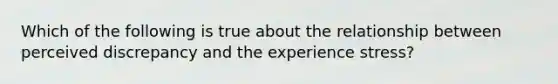 Which of the following is true about the relationship between perceived discrepancy and the experience stress?