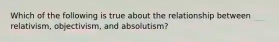 Which of the following is true about the relationship between relativism, objectivism, and absolutism?