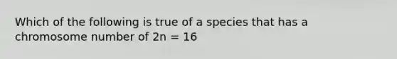 Which of the following is true of a species that has a chromosome number of 2n = 16