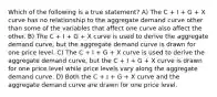 Which of the following is a true statement? A) The C + I + G + X curve has no relationship to the aggregate demand curve other than some of the variables that affect one curve also affect the other. B) The C + I + G + X curve is used to derive the aggregate demand curve, but the aggregate demand curve is drawn for one price level. C) The C + I + G + X curve is used to derive the aggregate demand curve, but the C + I + G + X curve is drawn for one price level while price levels vary along the aggregate demand curve. D) Both the C + I + G + X curve and the aggregate demand curve are drawn for one price level.