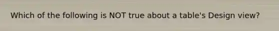 Which of the following is NOT true about a table's Design view?