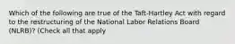 Which of the following are true of the Taft-Hartley Act with regard to the restructuring of the National Labor Relations Board (NLRB)? (Check all that apply